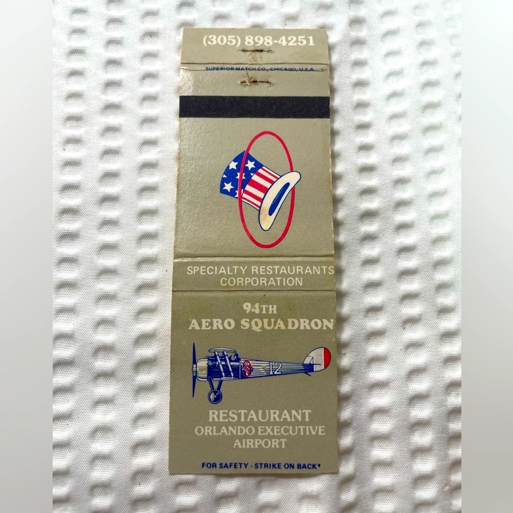 VTG matchbook Military 94th Aero Squadron Restaurant Cover Matchcover